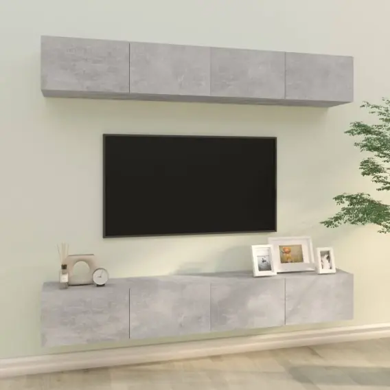 Szafki ścienne pod TV, 4 szt., betonowa szarość, 100x30x30 cm Lumarko! - Hurtownia wielobranżowa Lumarko Bezpieczne zakupy